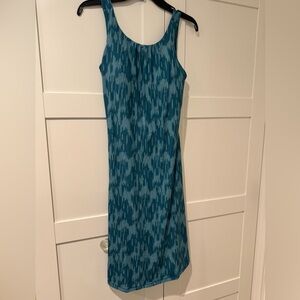 Prana Teal Patterned Sleeveless Stretch Dress with built in bra; Med.